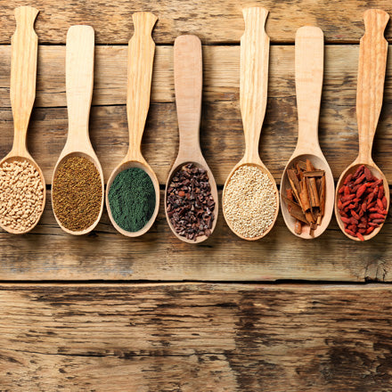 Raw products on a spoon